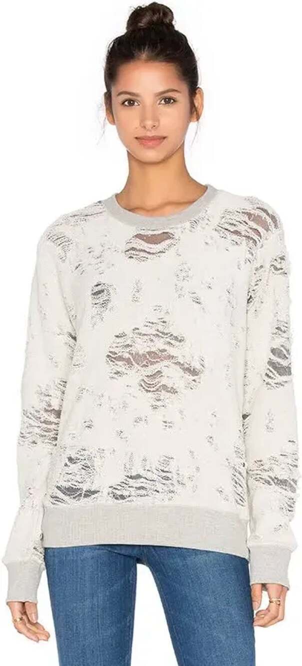 IRO Jeans Kismet Distressed Grungy Long Sleeve Pullover Sweatshirt Gray Size L